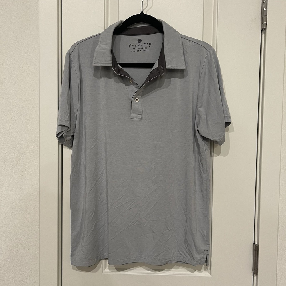 Free Fly Short Sleeve Bamboo Polo Shirt Men's Medium Gray